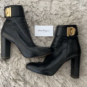 Salvatore Ferragamo Black Fiamma Leather Booties